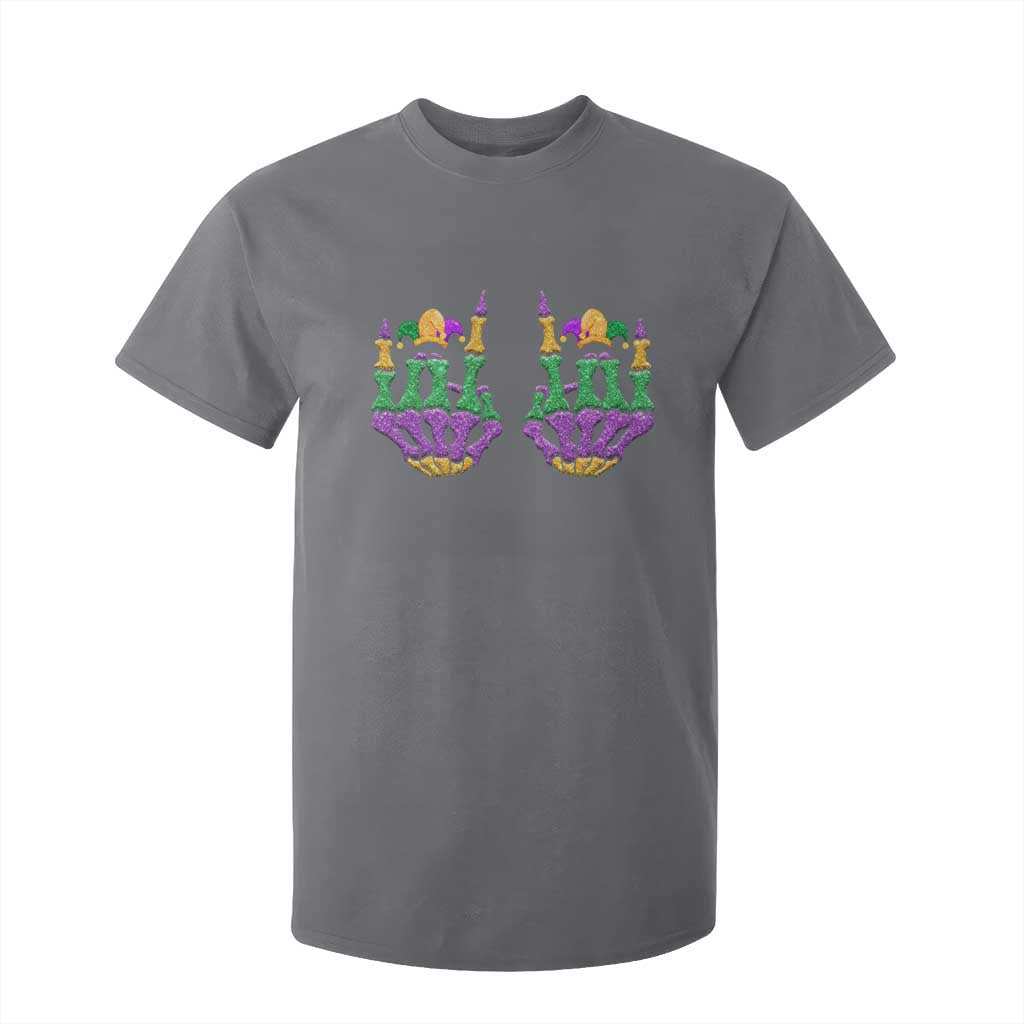 Mardi Gras T Shirt For Kid Jester Skeleton Rock Hand Fat Tuesday Festival TS09 Charcoal Print Your Wear