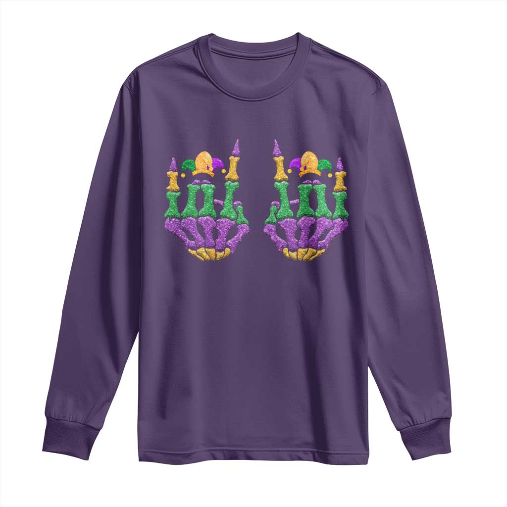Mardi Gras Long Sleeve Shirt Jester Skeleton Rock Hand Fat Tuesday Festival TS09 Purple Print Your Wear