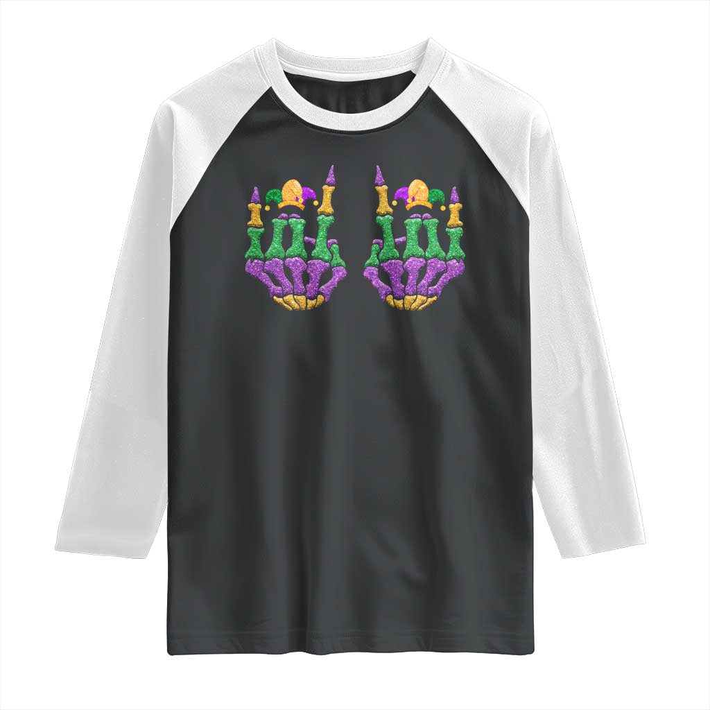 Mardi Gras Raglan Shirt Jester Skeleton Rock Hand Fat Tuesday Festival TS09 Black White Print Your Wear