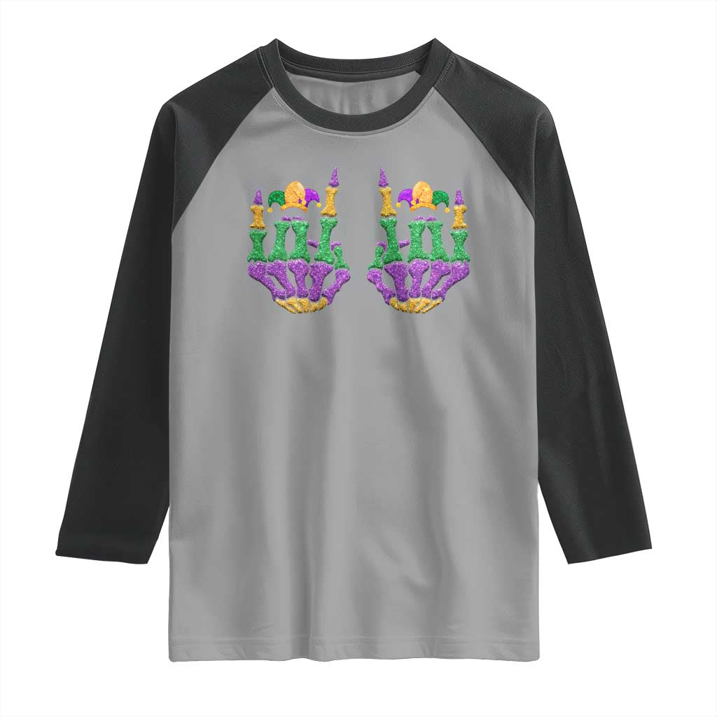 Mardi Gras Raglan Shirt Jester Skeleton Rock Hand Fat Tuesday Festival TS09 Sport Gray Black Print Your Wear