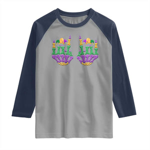 Mardi Gras Raglan Shirt Jester Skeleton Rock Hand Fat Tuesday Festival TS09 Sport Gray Navy Print Your Wear