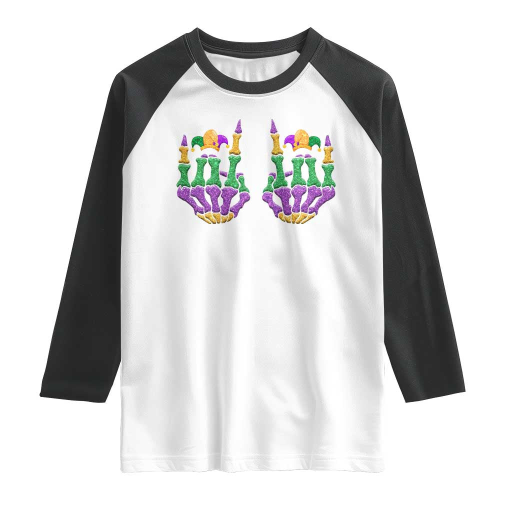 Mardi Gras Raglan Shirt Jester Skeleton Rock Hand Fat Tuesday Festival TS09 White Black Print Your Wear