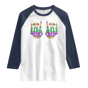 Mardi Gras Raglan Shirt Jester Skeleton Rock Hand Fat Tuesday Festival TS09 White Navy Print Your Wear
