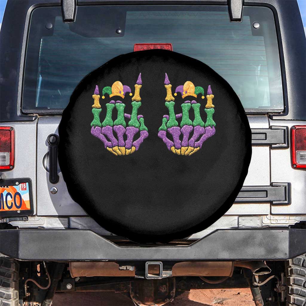 Mardi Gras Spare Tire Cover Jester Skeleton Rock Hand Fat Tuesday Festival TS09 No hole Black Print Your Wear