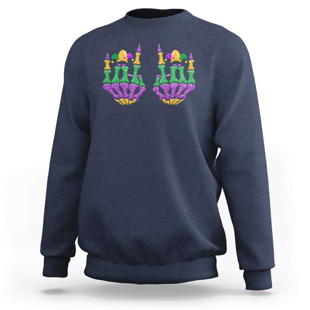 Mardi Gras Sweatshirt Jester Skeleton Rock Hand Fat Tuesday Festival TS09 Navy Printyourwear