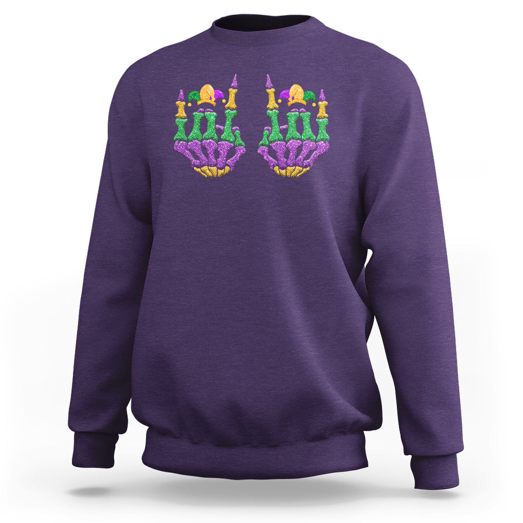 Mardi Gras Sweatshirt Jester Skeleton Rock Hand Fat Tuesday Festival TS09 Purple Printyourwear
