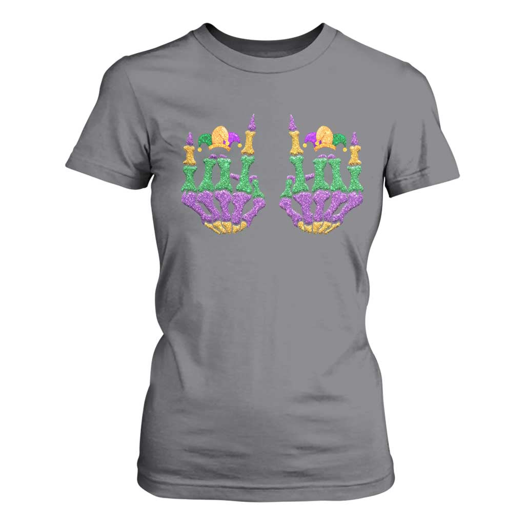 Mardi Gras T Shirt For Women Jester Skeleton Rock Hand Fat Tuesday Festival TS09 Charcoal Print Your Wear