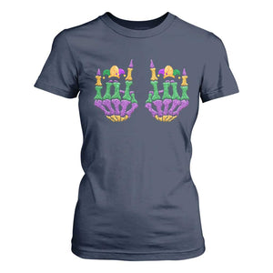 Mardi Gras T Shirt For Women Jester Skeleton Rock Hand Fat Tuesday Festival TS09 Navy Print Your Wear