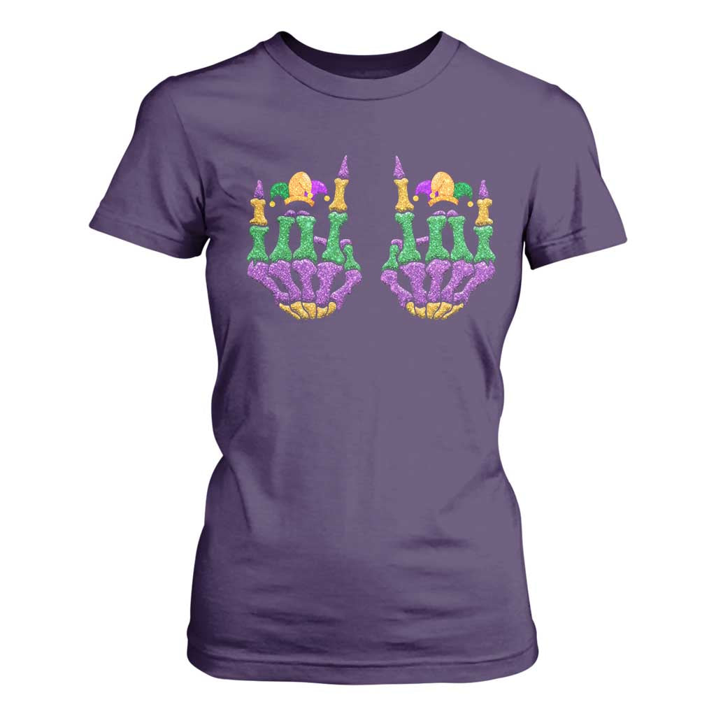 Mardi Gras T Shirt For Women Jester Skeleton Rock Hand Fat Tuesday Festival TS09 Purple Print Your Wear