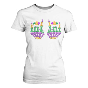Mardi Gras T Shirt For Women Jester Skeleton Rock Hand Fat Tuesday Festival TS09 White Print Your Wear