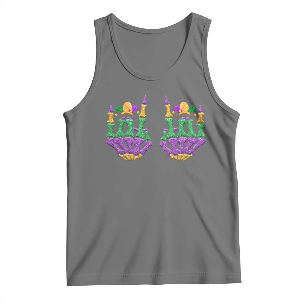 Mardi Gras Tank Top Jester Skeleton Rock Hand Fat Tuesday Festival TS09 Black Heather Print Your Wear