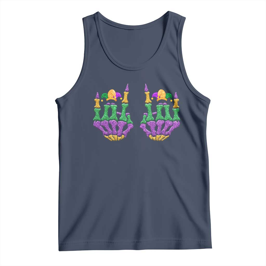 Mardi Gras Tank Top Jester Skeleton Rock Hand Fat Tuesday Festival TS09 Navy Print Your Wear