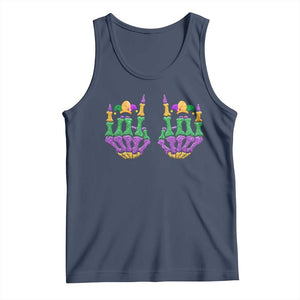 Mardi Gras Tank Top Jester Skeleton Rock Hand Fat Tuesday Festival TS09 Navy Print Your Wear