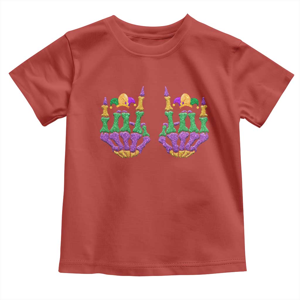 Mardi Gras Toddler T Shirt Jester Skeleton Rock Hand Fat Tuesday Festival TS09 Red Print Your Wear