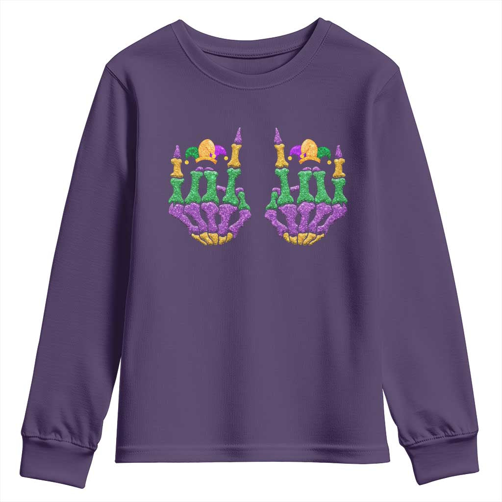 Mardi Gras Youth Sweatshirt Jester Skeleton Rock Hand Fat Tuesday Festival TS09 Purple Print Your Wear