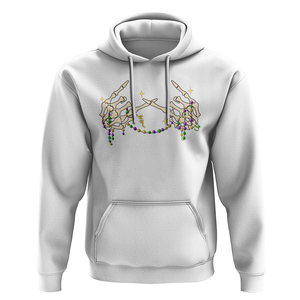 Mardi Gras Hoodie Skeleton Rock Hand Beads Fat Tuesday Festival TS09 White Printyourwear