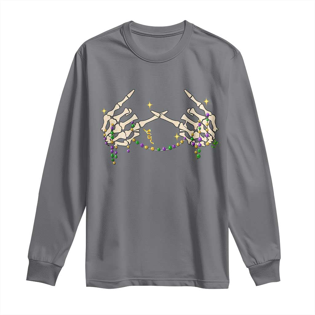 Mardi Gras Long Sleeve Shirt Skeleton Rock Hand Beads Fat Tuesday Festival TS09 Charcoal Print Your Wear