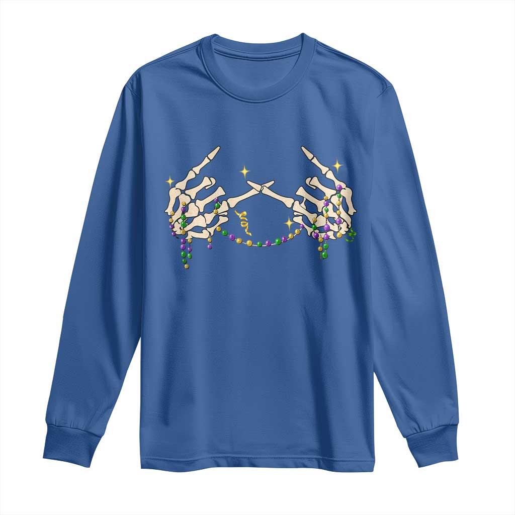 Mardi Gras Long Sleeve Shirt Skeleton Rock Hand Beads Fat Tuesday Festival TS09 Royal Blue Print Your Wear