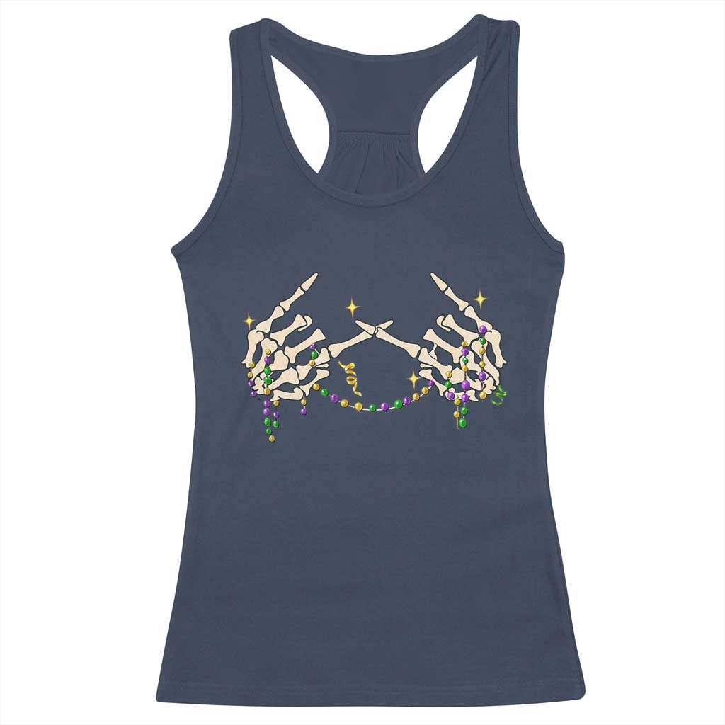 Mardi Gras Racerback Tank Top Skeleton Rock Hand Beads Fat Tuesday Festival TS09 Navy Print Your Wear