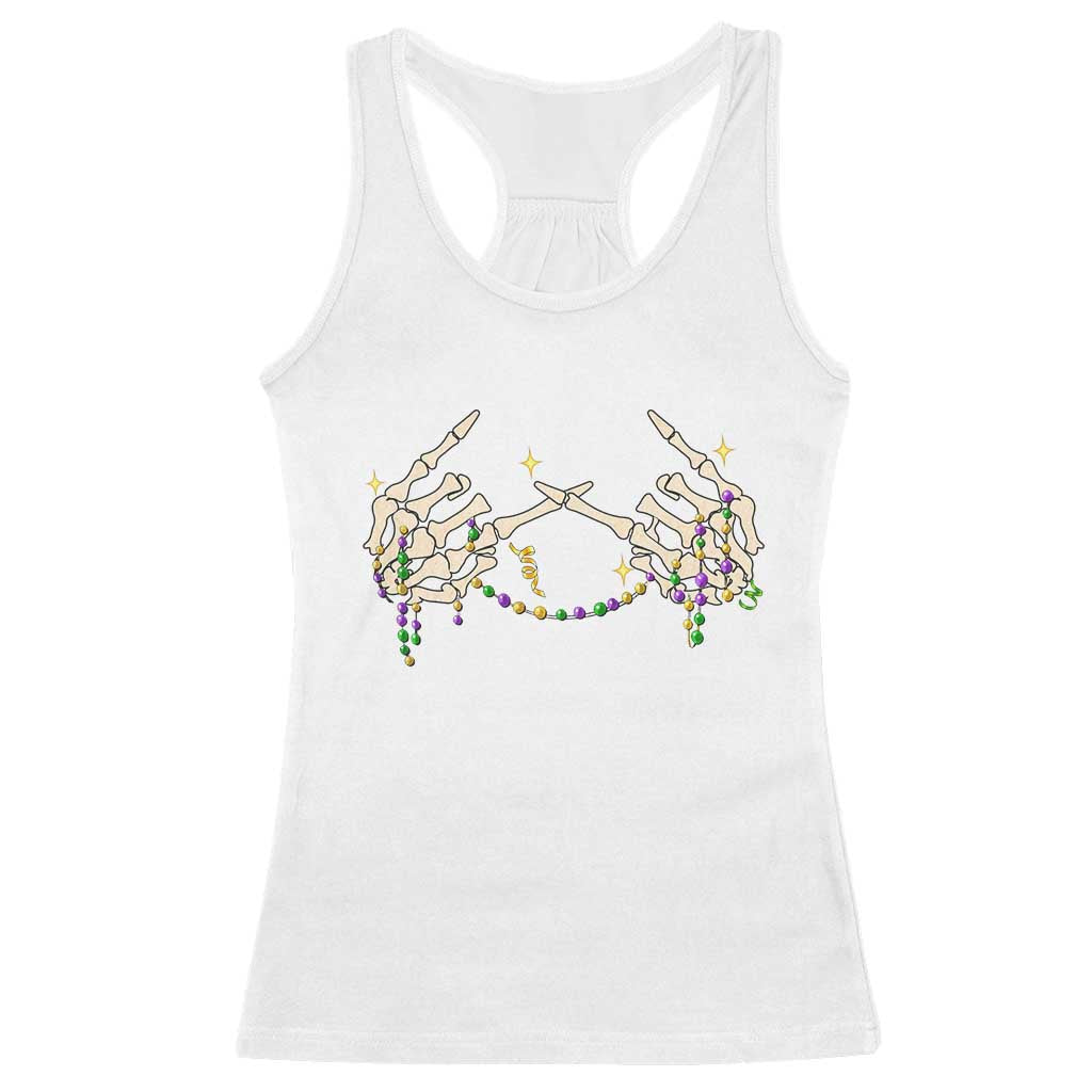 Mardi Gras Racerback Tank Top Skeleton Rock Hand Beads Fat Tuesday Festival TS09 White Print Your Wear