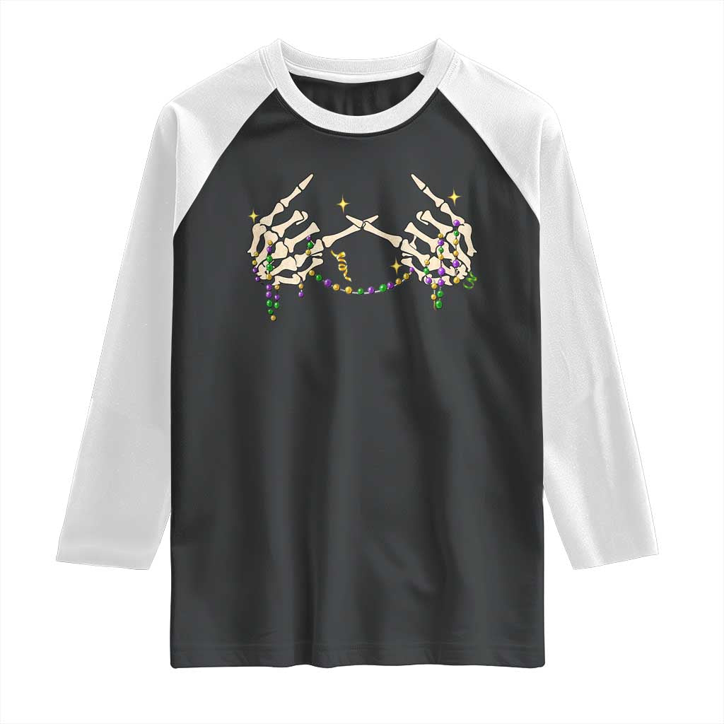 Mardi Gras Raglan Shirt Skeleton Rock Hand Beads Fat Tuesday Festival TS09 Black White Print Your Wear