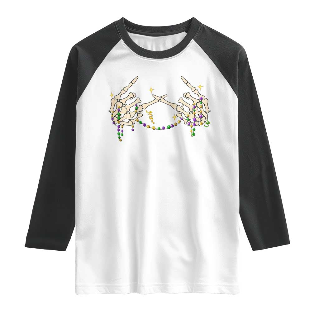 Mardi Gras Raglan Shirt Skeleton Rock Hand Beads Fat Tuesday Festival TS09 White Black Print Your Wear