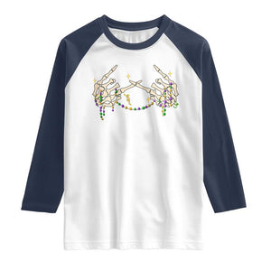 Mardi Gras Raglan Shirt Skeleton Rock Hand Beads Fat Tuesday Festival TS09 White Navy Print Your Wear