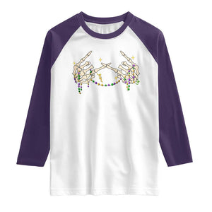 Mardi Gras Raglan Shirt Skeleton Rock Hand Beads Fat Tuesday Festival TS09 White Purple Print Your Wear