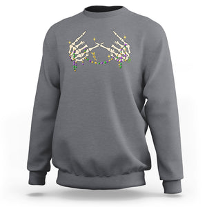 Mardi Gras Sweatshirt Skeleton Rock Hand Beads Fat Tuesday Festival TS09 Charcoal Printyourwear