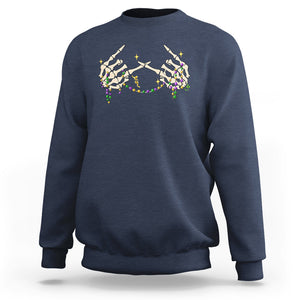 Mardi Gras Sweatshirt Skeleton Rock Hand Beads Fat Tuesday Festival TS09 Navy Printyourwear