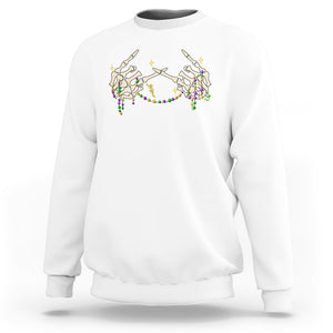 Mardi Gras Sweatshirt Skeleton Rock Hand Beads Fat Tuesday Festival TS09 White Printyourwear