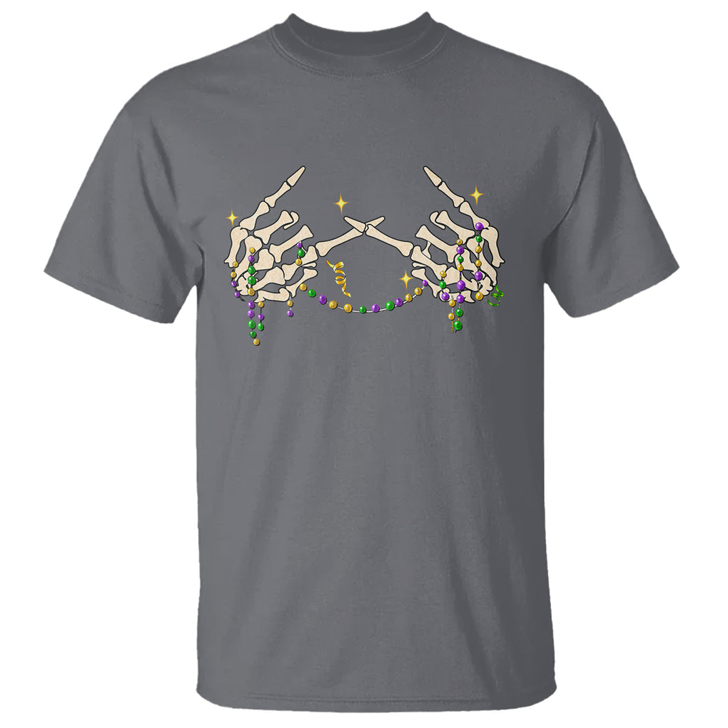 Mardi Gras T Shirt Skeleton Rock Hand Beads Fat Tuesday Festival TS09 Charcoal Printyourwear