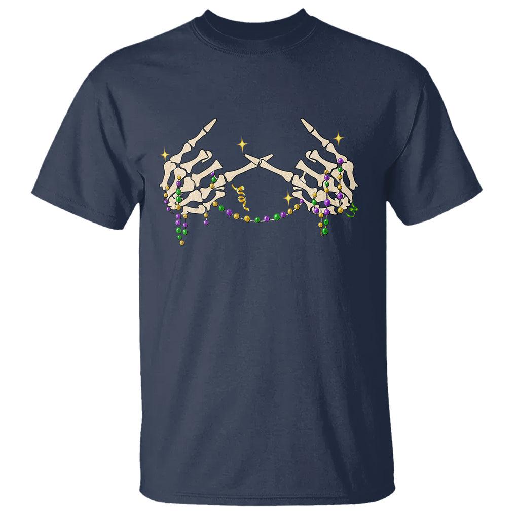 Mardi Gras T Shirt Skeleton Rock Hand Beads Fat Tuesday Festival TS09 Navy Printyourwear