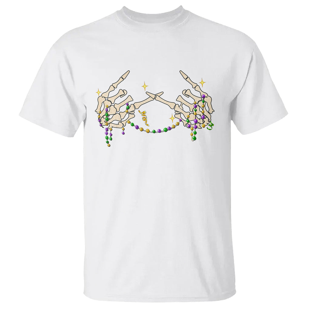 Mardi Gras T Shirt Skeleton Rock Hand Beads Fat Tuesday Festival TS09 White Printyourwear