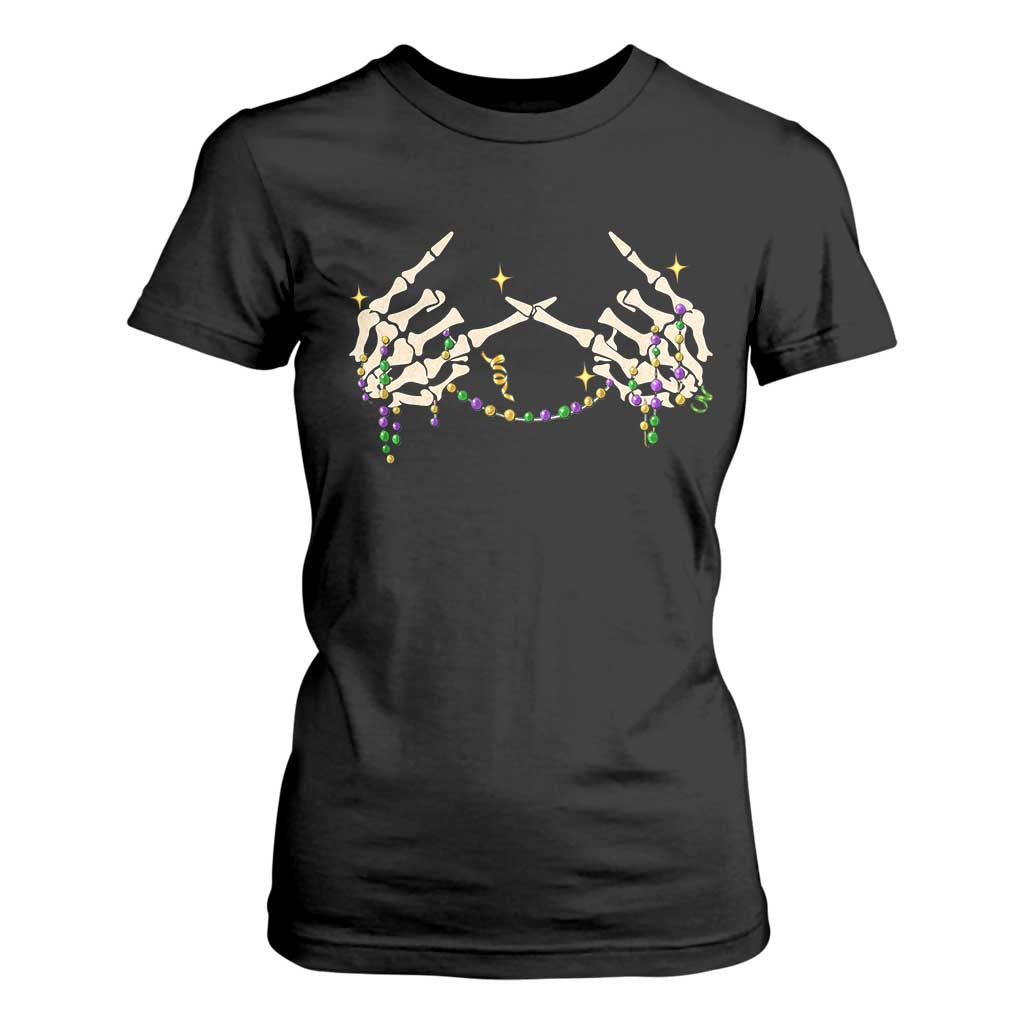 Mardi Gras T Shirt For Women Skeleton Rock Hand Beads Fat Tuesday Festival TS09 Black Print Your Wear