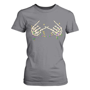 Mardi Gras T Shirt For Women Skeleton Rock Hand Beads Fat Tuesday Festival TS09 Charcoal Print Your Wear