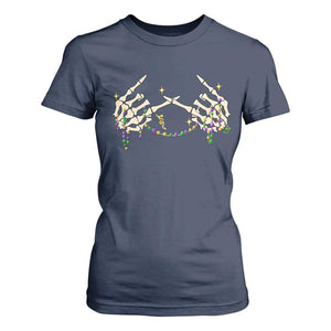 Mardi Gras T Shirt For Women Skeleton Rock Hand Beads Fat Tuesday Festival TS09 Navy Print Your Wear