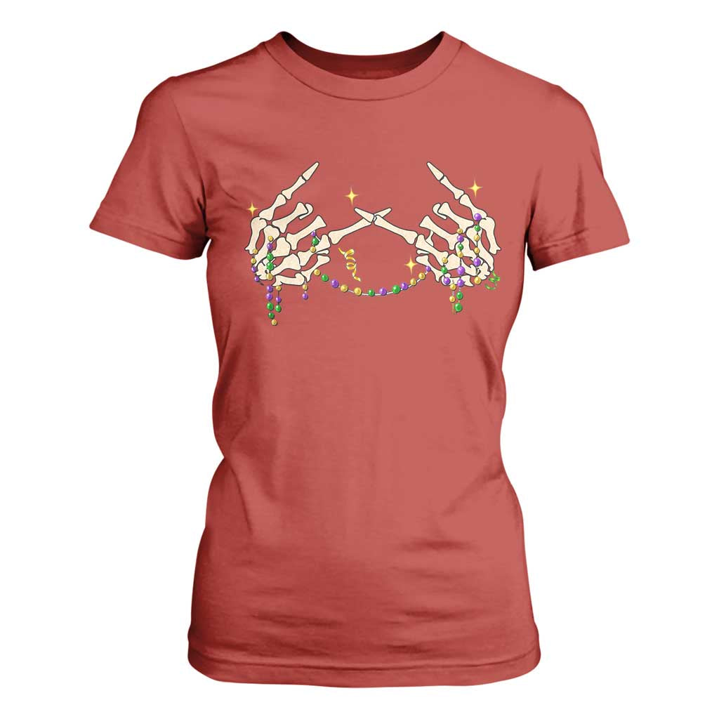 Mardi Gras T Shirt For Women Skeleton Rock Hand Beads Fat Tuesday Festival TS09 Red Print Your Wear