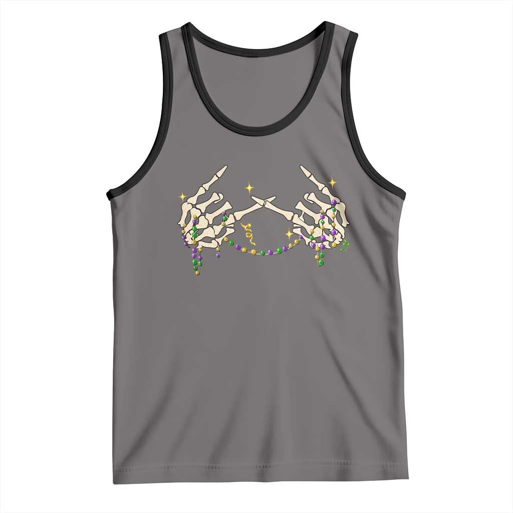 Mardi Gras Tank Top Skeleton Rock Hand Beads Fat Tuesday Festival TS09 Deep Heather Black Print Your Wear
