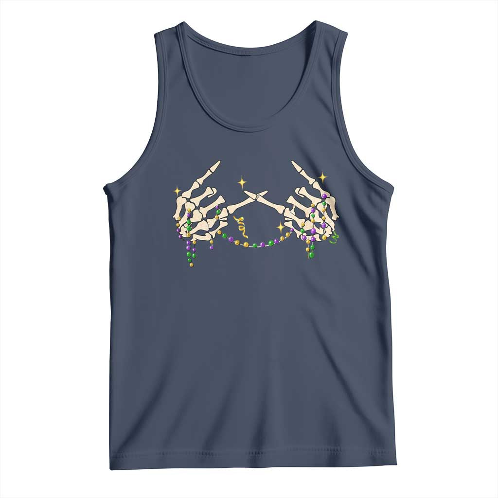 Mardi Gras Tank Top Skeleton Rock Hand Beads Fat Tuesday Festival TS09 Navy Print Your Wear