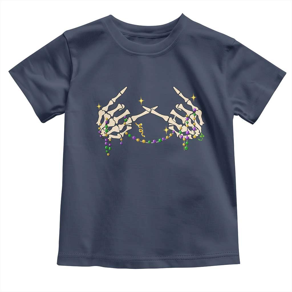 Mardi Gras Toddler T Shirt Skeleton Rock Hand Beads Fat Tuesday Festival TS09 Navy Print Your Wear