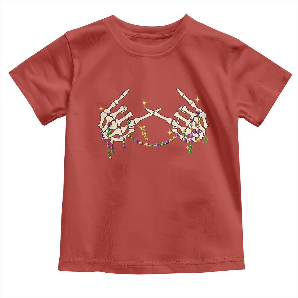 Mardi Gras Toddler T Shirt Skeleton Rock Hand Beads Fat Tuesday Festival TS09 Red Print Your Wear