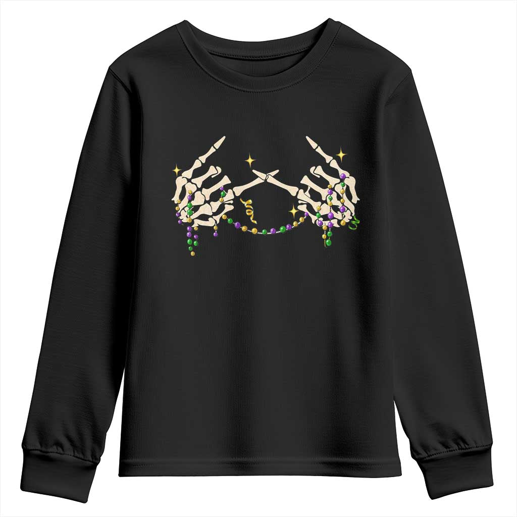 Mardi Gras Youth Sweatshirt Skeleton Rock Hand Beads Fat Tuesday Festival TS09 Black Print Your Wear