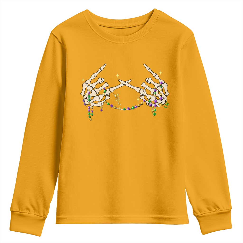 Mardi Gras Youth Sweatshirt Skeleton Rock Hand Beads Fat Tuesday Festival TS09 Gold Print Your Wear