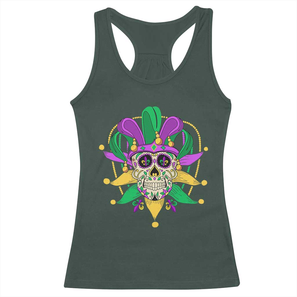 Mardi Gras Funny Sugar Skull Fat Tuesday New Orleans Racerback Tank Top TS09 Dark Forest Green Print Your Wear