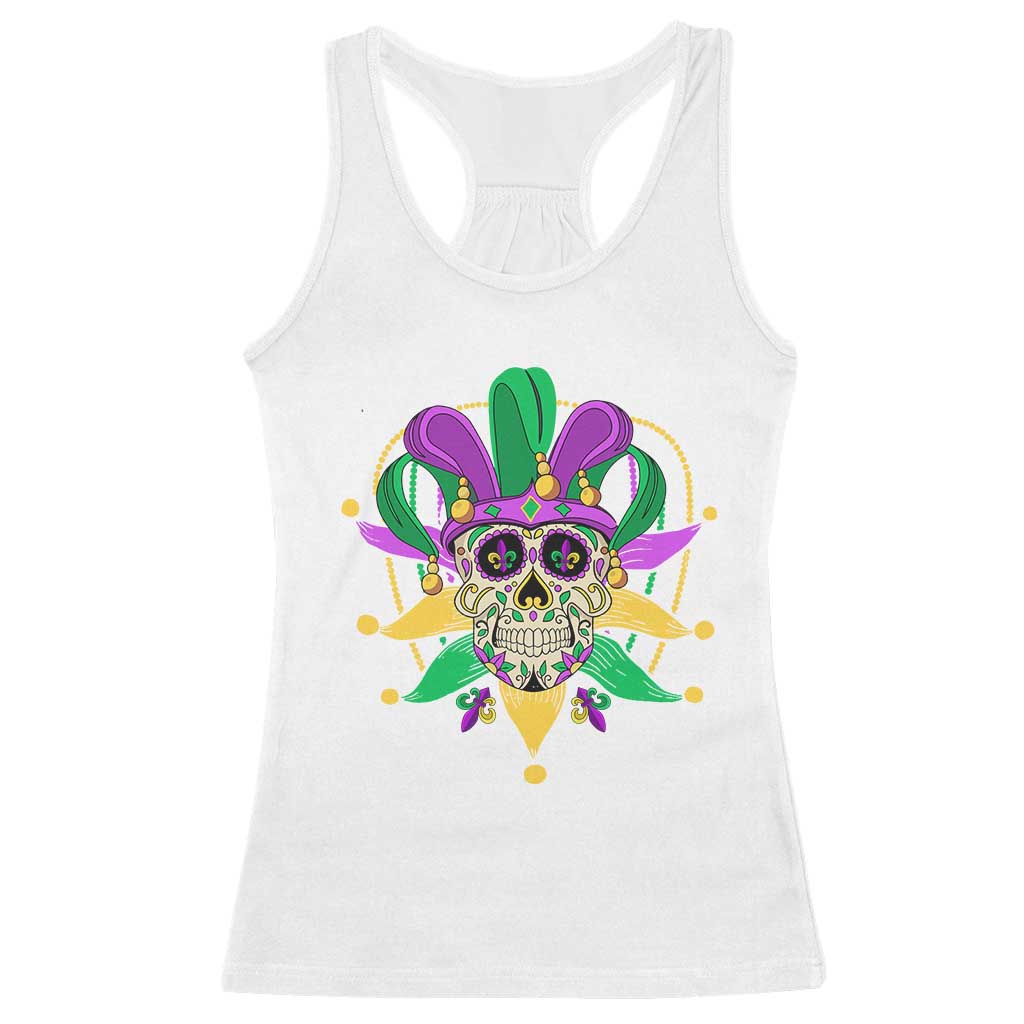 Mardi Gras Funny Sugar Skull Fat Tuesday New Orleans Racerback Tank Top TS09 White Print Your Wear