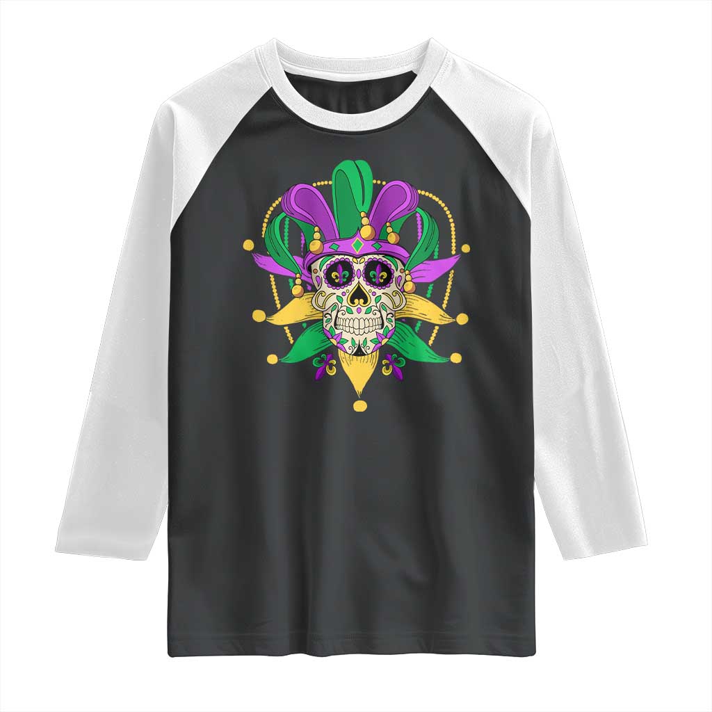 Mardi Gras Funny Sugar Skull Fat Tuesday New Orleans Raglan Shirt TS09 Black White Print Your Wear