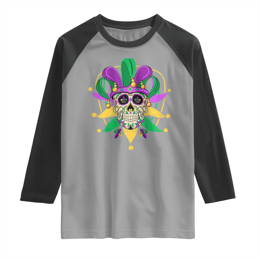 Mardi Gras Funny Sugar Skull Fat Tuesday New Orleans Raglan Shirt TS09 Sport Gray Black Print Your Wear