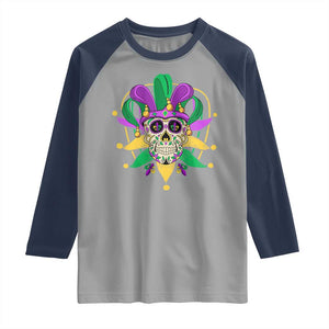 Mardi Gras Funny Sugar Skull Fat Tuesday New Orleans Raglan Shirt TS09 Sport Gray Navy Print Your Wear