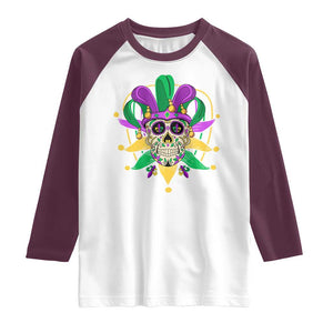 Mardi Gras Funny Sugar Skull Fat Tuesday New Orleans Raglan Shirt TS09 White Maroon Print Your Wear